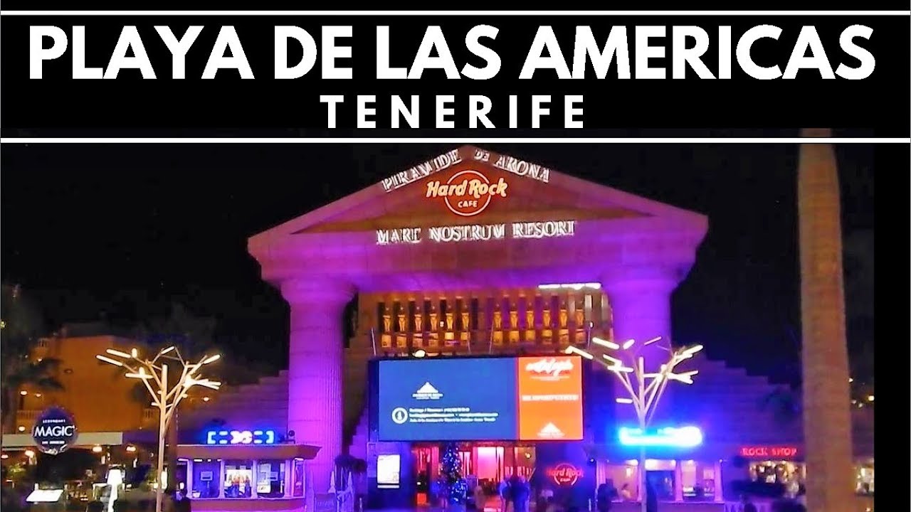 Walking at night on Playa de Las Americas Strip Tenerife, Costa Adeje