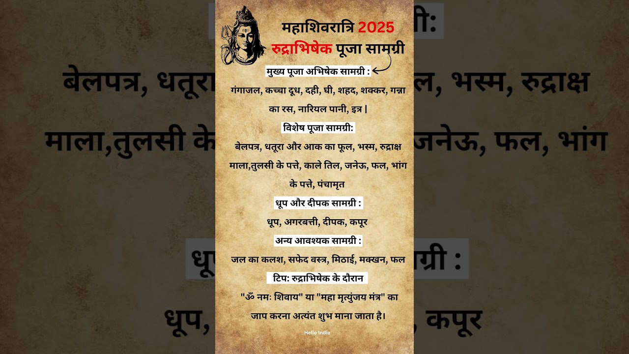 महाशिवरात्रि 2025 रुद्राभिषेक पूजा सामग्री | Rudrabhishek Puja Samagri Mahashivratri 2025
