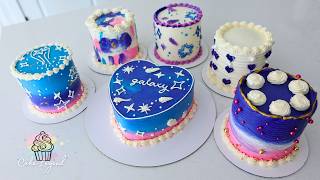 Decorating 6 ✨GALAXY Cakes from Start to Finish🌌 | [No Talking][No Music]