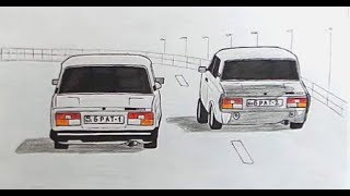 Как нарисовать машину, ВАЗ 2107 (Ахадов Эльнур)