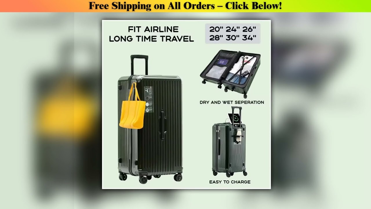 2024 New Large Capacity Cup Holder Luggage Suitcase USB Charging Women Girl Carry-On Boarding