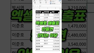 엑셀에서 영업사원별 매출표 3초컷 만드는 방법 [엑셀 꿀팁 대방출] 🚀 #엑셀팁 #엑셀꿀팁 #excel #스프레드시트 #엑셀기초 #엑셀팁 #엑셀업무팁