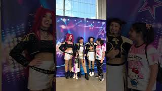 Haya and Arha posing with Huntrix #kpopwarriors #kpop #kpoplovers #huntrix #kpoparmy #kpopidol
