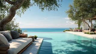 Luxury Infinity Pool by the Sea — Sunlit Coastal Retreat, Tranquil Ocean Ambience -- No Music