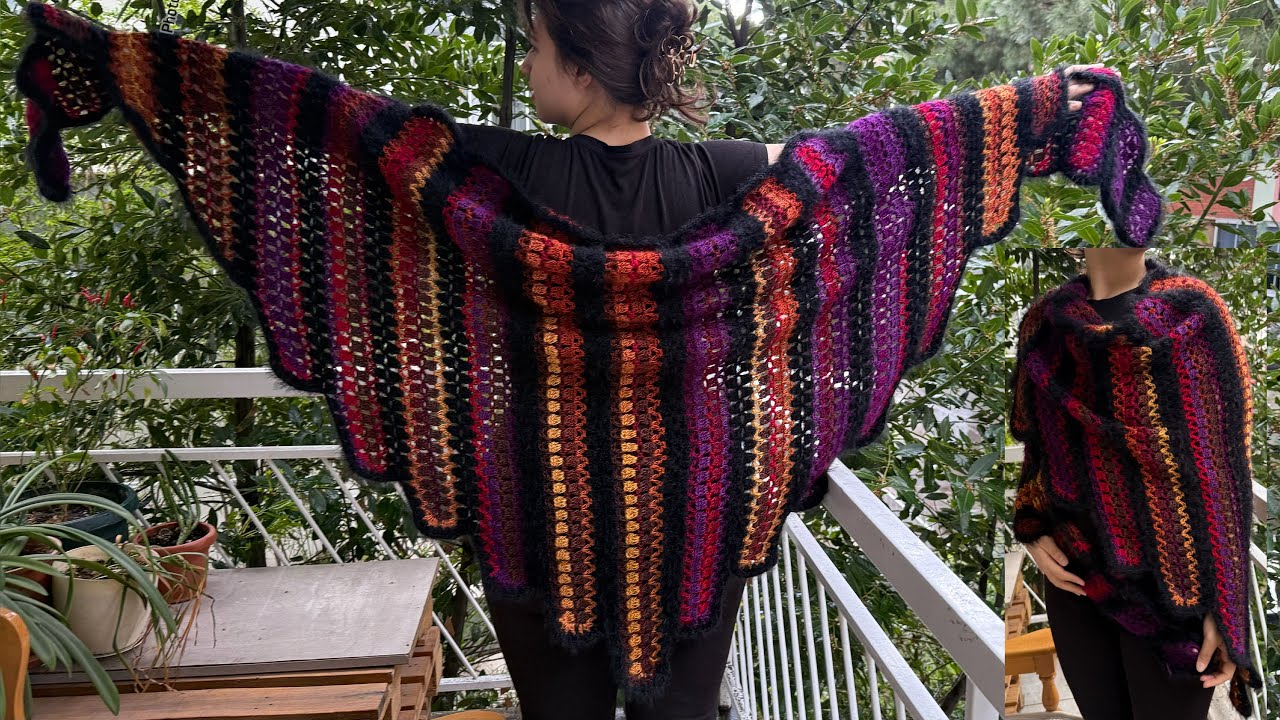 Новый Дизайн! Создание Шали из Полосатых Вязанных Мотивов #crochet #diy #shawl #motif