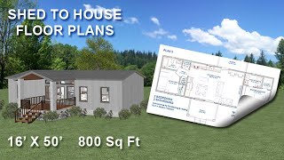 16'X50' Shed to House Floor Plans  Tiny House  2 Bedrooms 2 Bathrooms