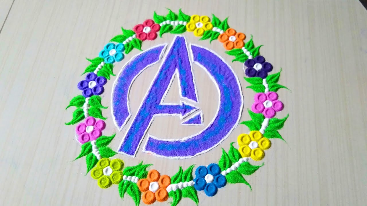 Marvel Rangoli Design AVENGERS END GAME Rangoli Art * Special Avengers Rangoli * Avengers Art ...