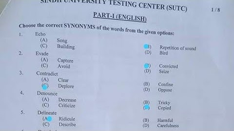 Sindh University Entry Test Paper of Batch 2K20