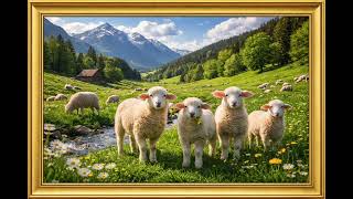 Peaceful Sheep in Meadow | Framed Christian Wall Art for TV | Relaxing Nature Background screenshot 3