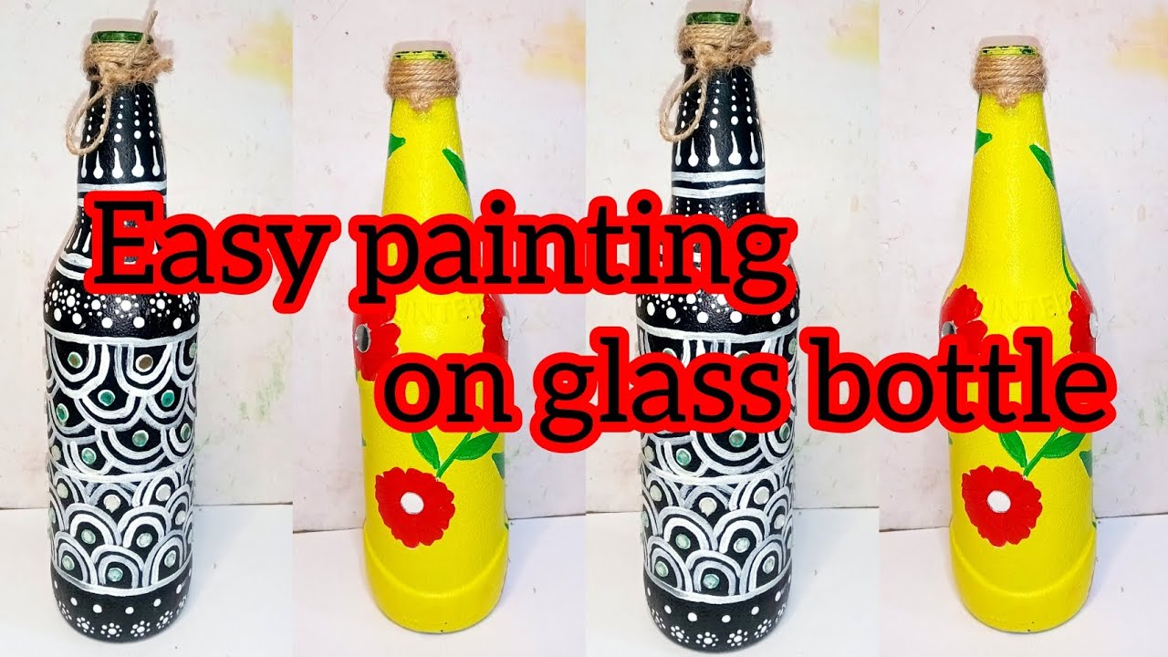 Easy painting on bottle//glass bottle art 