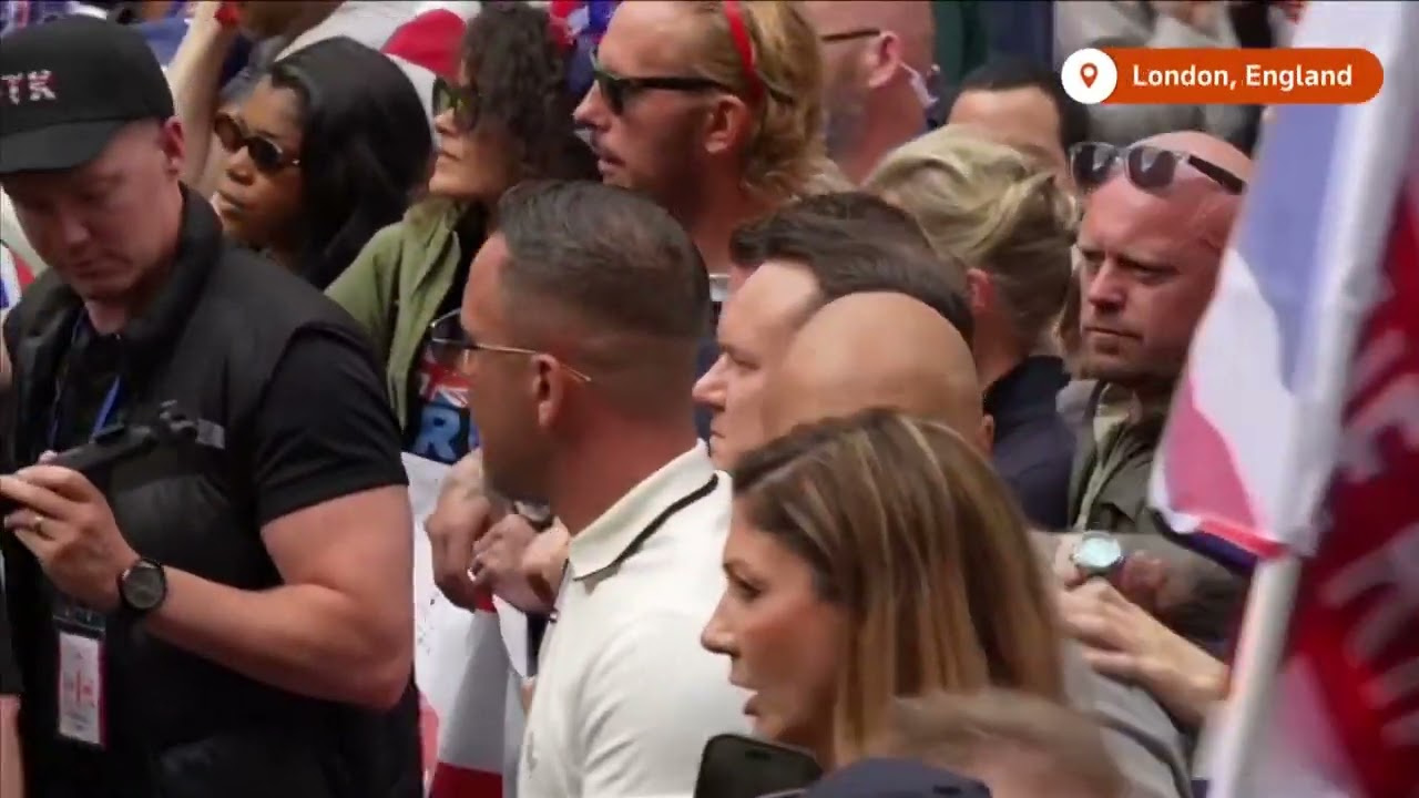 THE FIJI TIMES | Police officers confront the supporters of British anti-immigration activist.