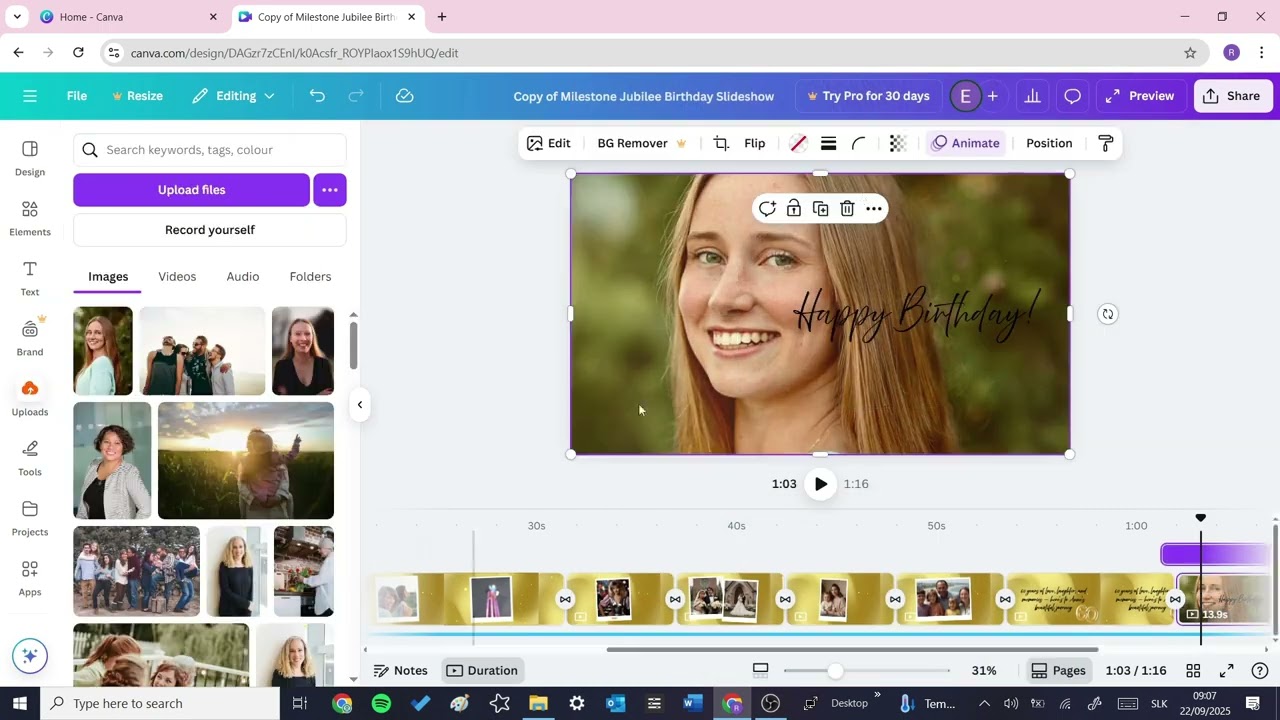 Milestone Jubilee Birthday Slideshow Canva Tutorial