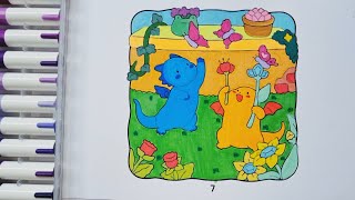 Relaxing Coloring Cute Little Dragons Playing in the Garden
