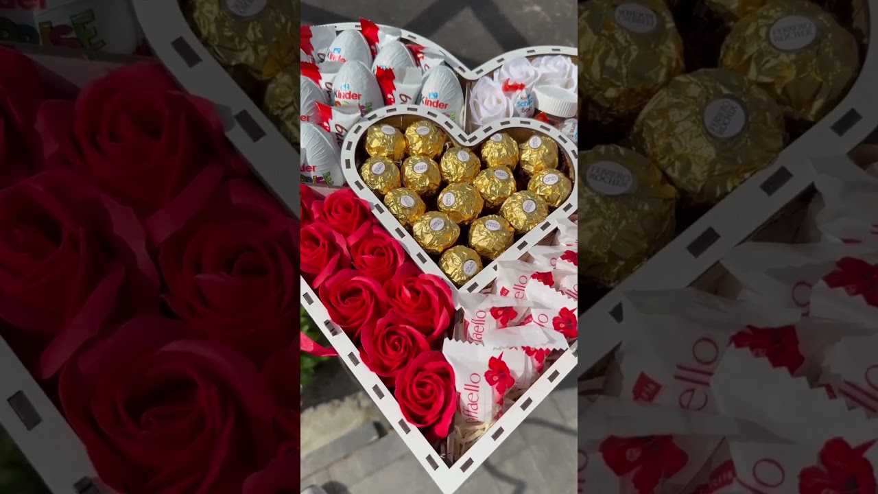 Солодкий бокс серце з солодощів для неї з Kinder та Raffaello - фото №1