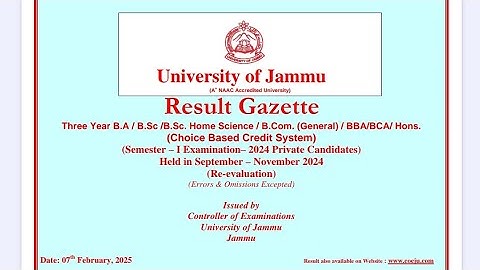 Jammu University Result 🔥 out 2025. Pdf.  Ist Sem ..3rd 5th. ..2nd 4th 6th exam ...