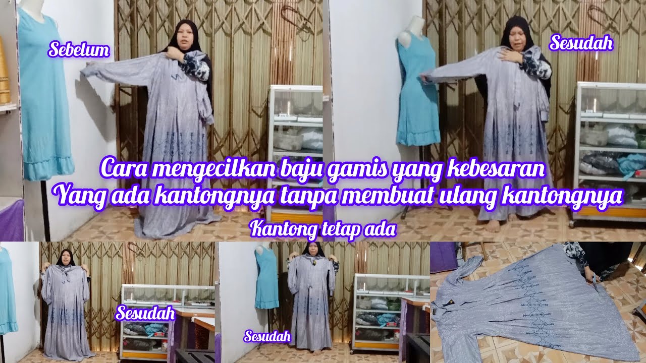 CARA MENGECILKAN BAJU GAMIS BERKANTONG YANG KEBESARAN TANPA MERUBAH POSISI KANTONG//penjahit pemula