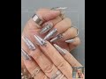 Silver Chrome Gothic Cross Press-On Nails: 3D Water Drop Stiletto