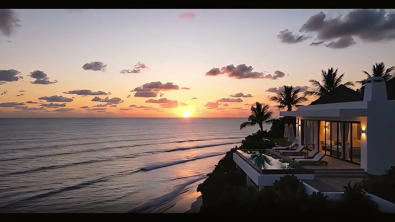 4K Waves Ambience Tropical and Peaceful Sunset.