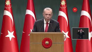 Hurbaşkanı Erdoğan, Hurbaşkanlığı Kabinesi Toplantısı Sonrası Açıklamalarda Bulunuyor