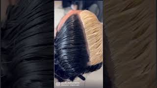 Split Hair trend 🤍🖤 blonde + black Hair 😱 comment for formula 🫶🏼 #2023 #hair2023 #platinum