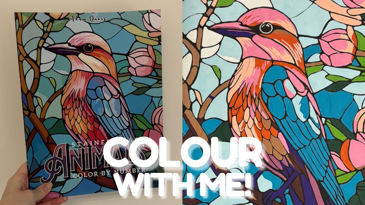 ASMR 🐦 Colour with me Stained Glass Animals 🐦Page 3 with GuangNa Acrylic Brush Markers 🐦Adam Davis 🐦