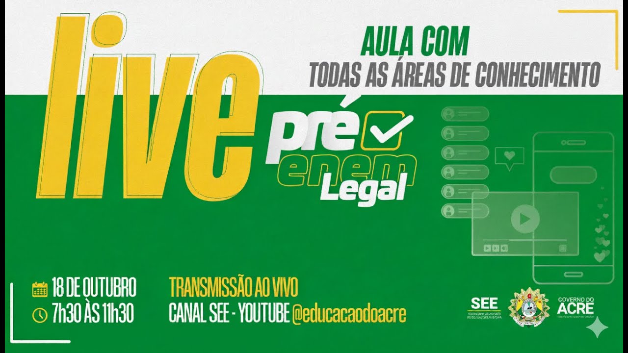 Live do Pré-ENEM Legal: Aula com Todas as Áreas de Conhecimento - 18/10/2025