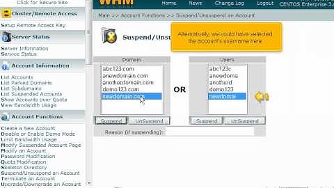 Suspending or unsuspending an account in WHM by VodaHost web hosting