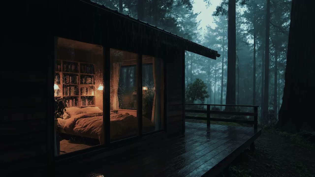 Forest Cabin Rain at Night | Gentle Rain Sounds for Deep Relaxation and Sleep