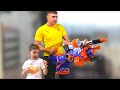 Nerf War Dad with the Son and the giant nerf against the big wolf Папа с Сыном и гигантский нерф