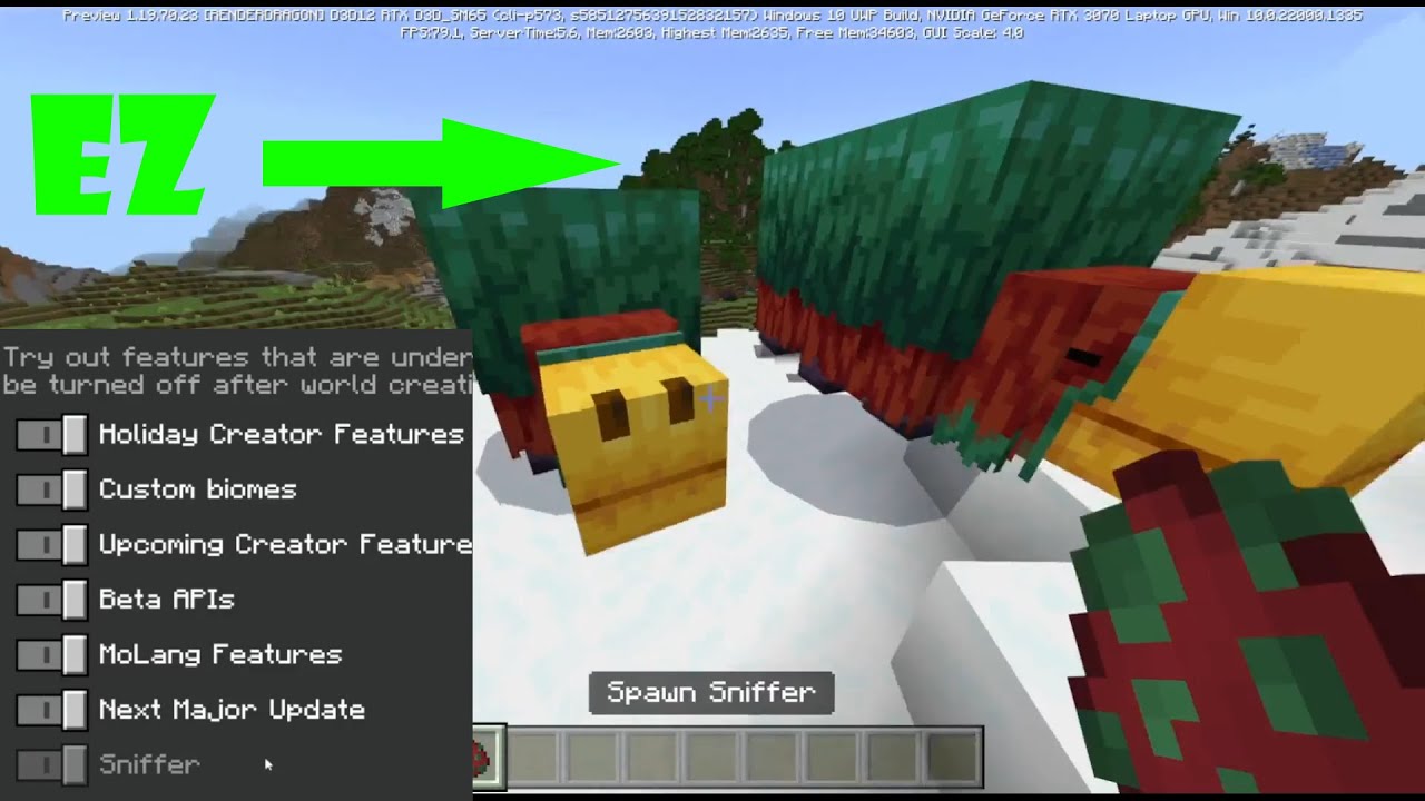 How To Get The SNIFFER And ARCHEOLOHY In Minecraft Bedrock 1.19.62 1