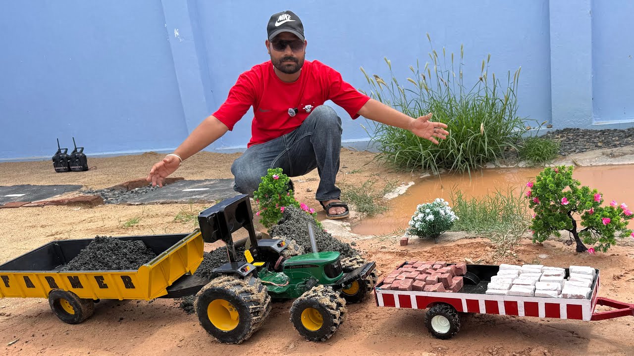 RC Tractor Rescue Full Vlog | Construction 🚧 Material Loaded Mahindra Tractor Trolley Stuck in Mud