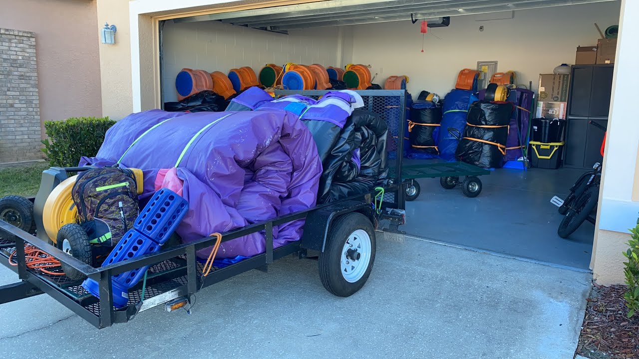 Bounce house trailer setup for deliveries