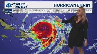 Sunday 7 AM Tropical Update: Erin weakens slightly, still a Cat. 3 storm north of Puerto Rico