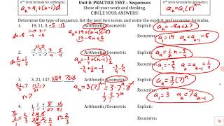 PRACTICE TEST-  Unit 8:  Sequences