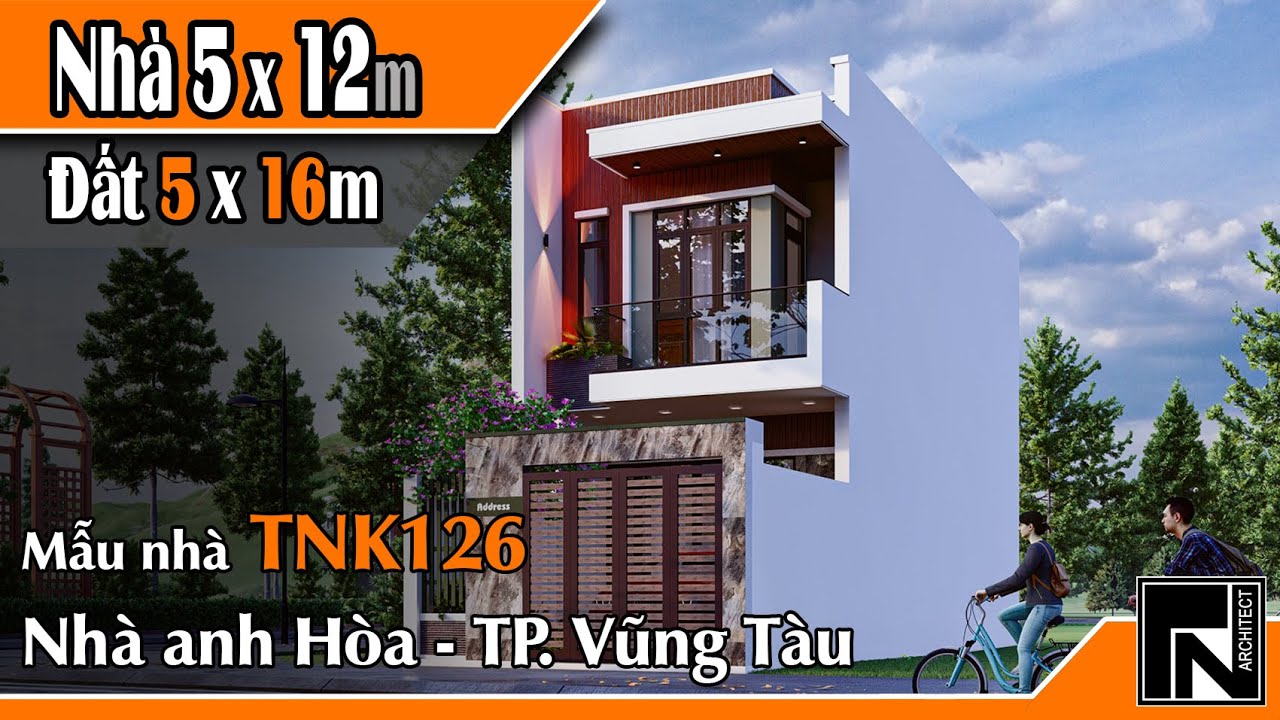 TNK126 - Thiết kế nhà 2 tầng đẹp 5x12m trên đất 5x16m cho Anh Hòa tại Vũng Tàu