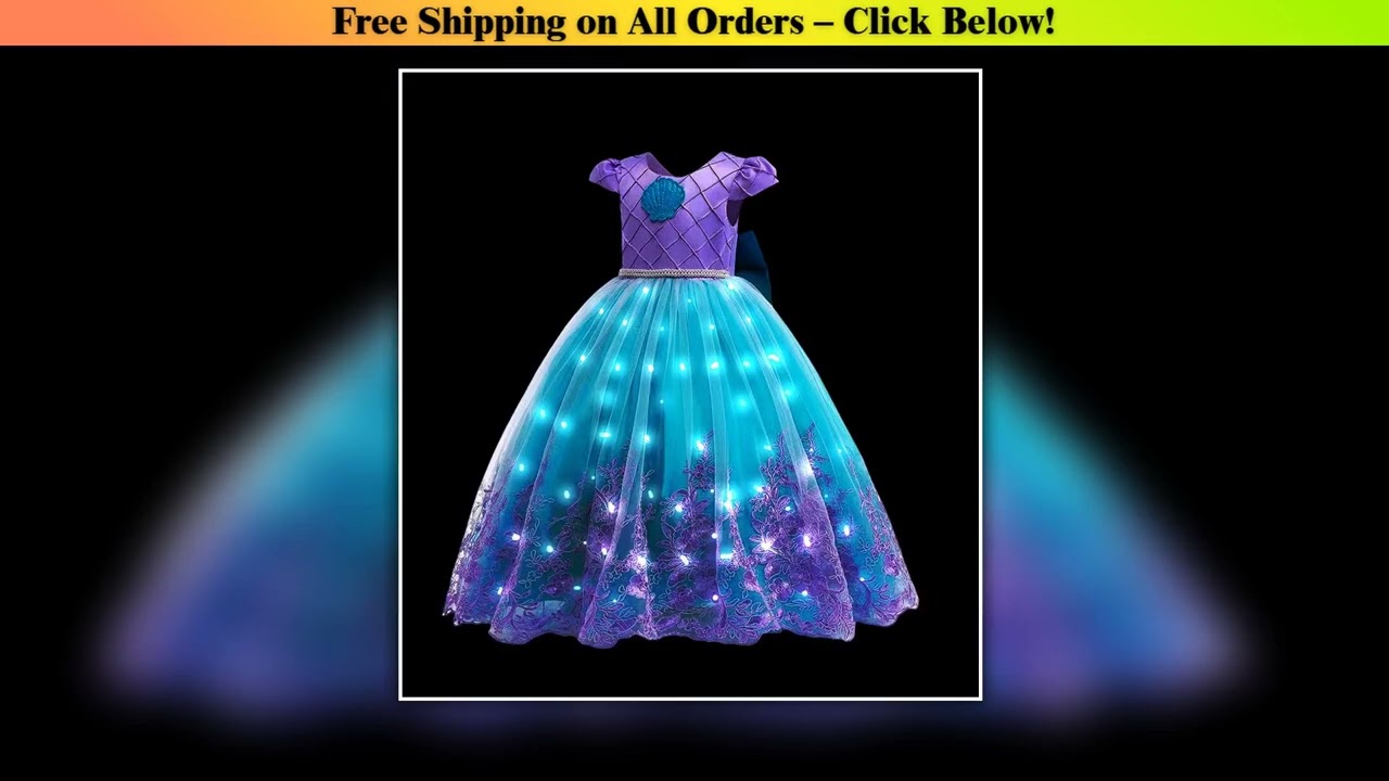 Girl Princess Dress with LED Light Up Costume for Children Cosplay Party Clothes Blue Pink Outfit