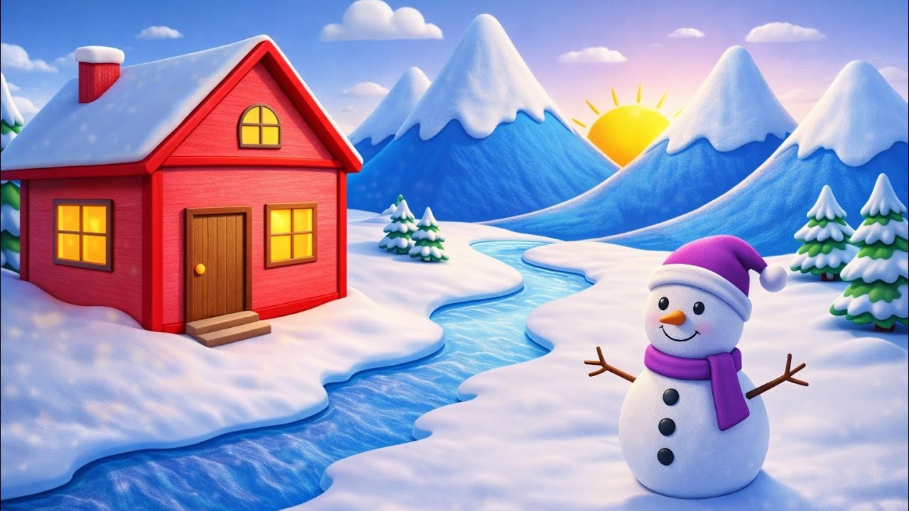 Winter village scenery drawing | Winter Season Drawing | easy Winter Season Drawing for kids 