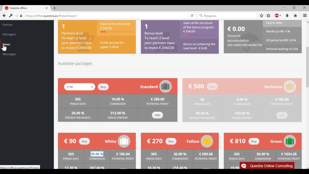 Questra Holdings/ Questra World Como Funciona as Comissões Português