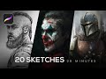 20 Sketches in 20 Minutes - Procreate Drawings Time Lapse | Sketchbook Tour