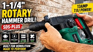 1-1/4 Inch Rotary Hammer Drill SDS-PLUS | 13Amp, 7.0J, 4 Functions, Concrete Demolition