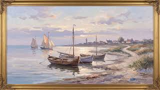 Tidal Shore & Boats at Dusk Oil Painting in Gold Frame — 4K 8 Hour Screensaver for TV screenshot 4
