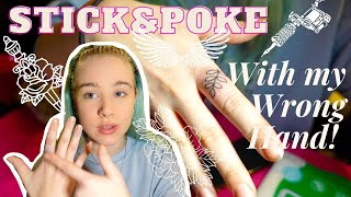 Tattooing my FINGER with my WRONG HAND😖 (Stick&Poke)