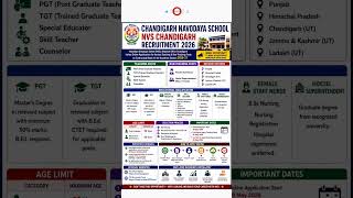 NVS Chandigarh Recruitment 2026 | PGT TGT Staff Nurse Jobs | Chandigarh Navodaya School #shorts