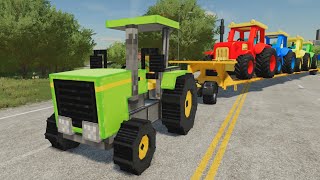 TRANSPORT OF #COLORFUL TOY TRACTORS IN THE NEW MINECRAFT TRACTOR | Farming Simulator 22 / Wooden