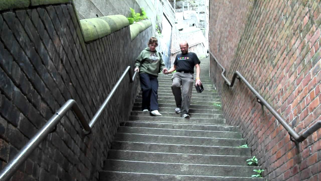 Debbie coming down Dog Leap Stairs YouTube