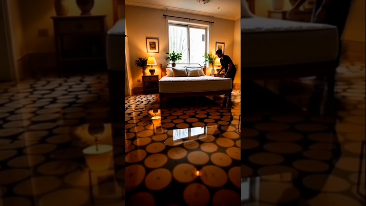 Creation of a epoxy bedroom with wooden slices floor