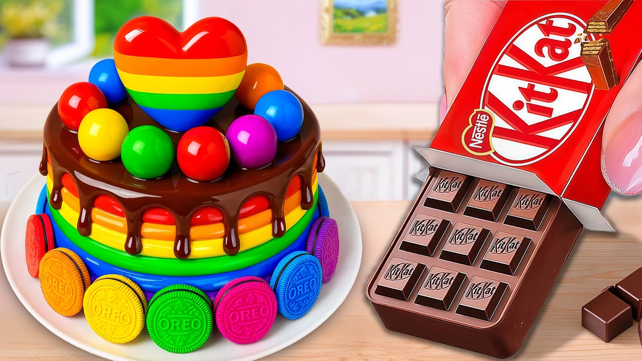 Dreamy Mini Rainbow Drip Cake 🥞 Satisfying Rainbow Cake ASMR 🍭 Lil Cake Lab