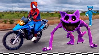 Homem Aranha VS HUGGY WUGGY e CATNAP Corrida de Carros e Motos (Corrida Super Heróis)