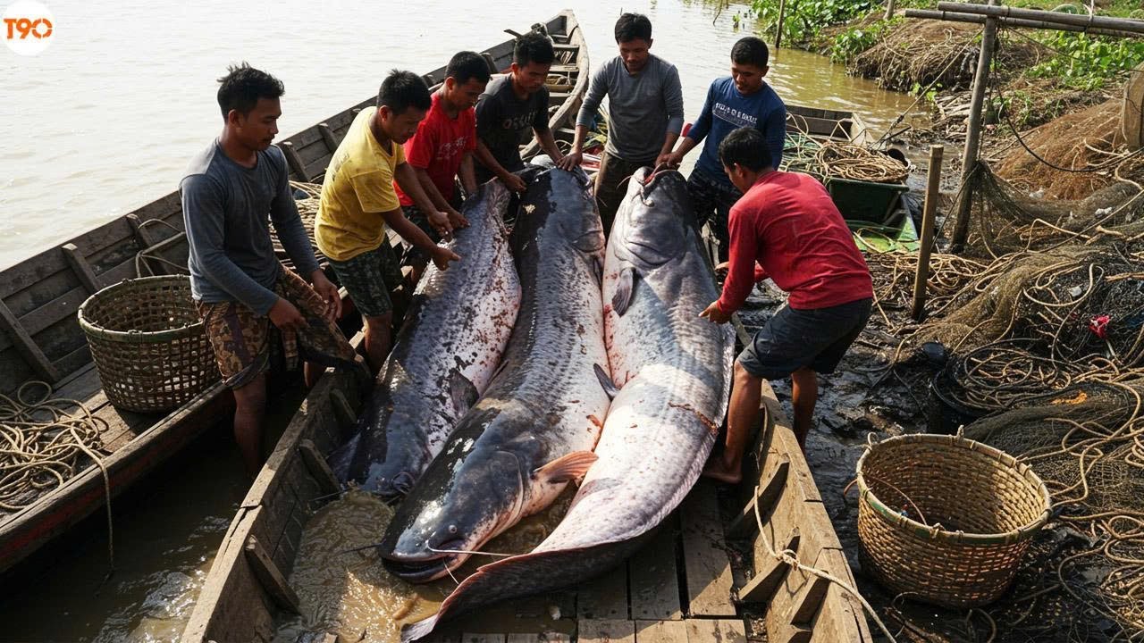 Trúng Ổ Cá Khổng Lồ - Ngư Dân Indonesia Chế Ngự Cá Trê Khổng Lồ, Chỉ 1 Con Cả Làng Ăn Không Hết