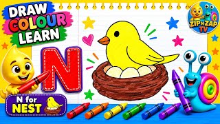 ABCD for Kids: Letter N is for Nest 🪺| Easy Drawing & Coloring for Toddlers (Part 14)